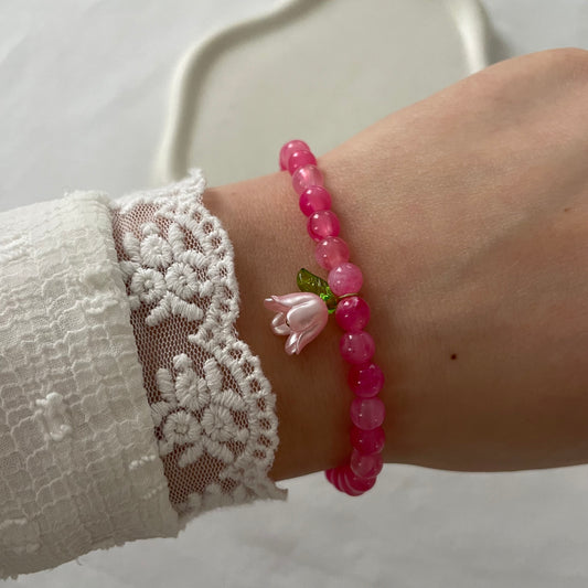 Tasbih bracelet en perles acryliques - framboise